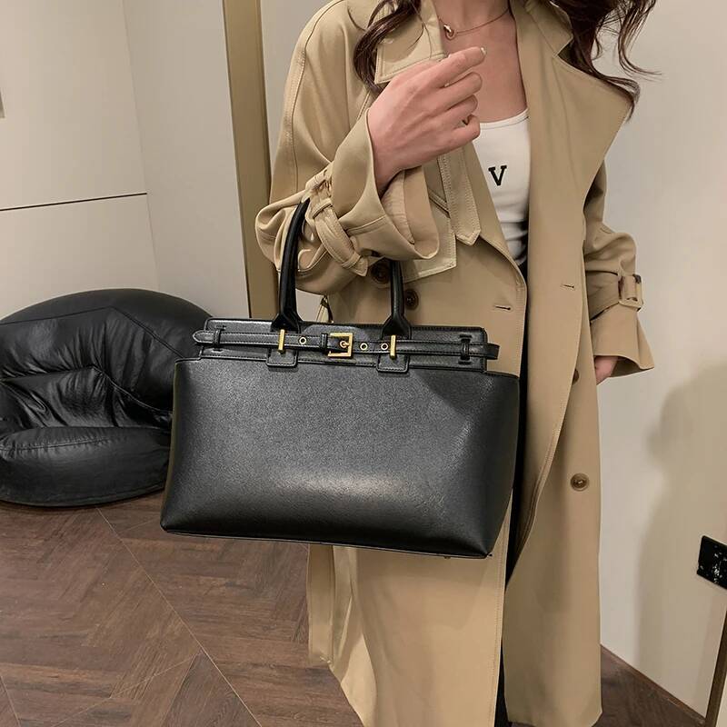 Large Size Women Top-Handle Bags Retro Pure Color Big Capacity Shopping Totes 2024 Winter Latest Trendy Designer Handbags