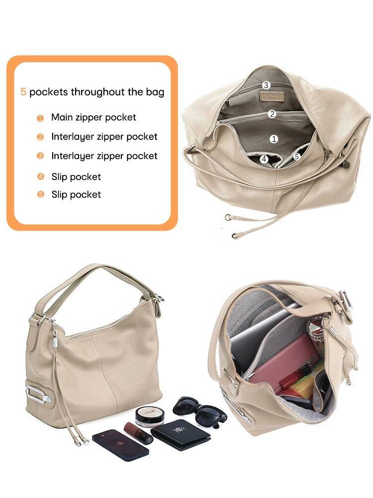 Zency 100% Genuine Leather Women Hobo Bag White Lady Tassel Shoulder Bags Classic Red Handbag Crossbody Purse 2024 Trendy