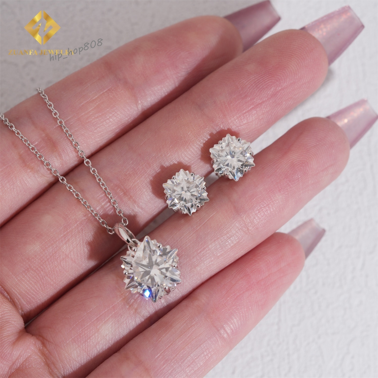 9cts Romantic Unique Snowflakes Cut Fine Jewelry Gifts Set for Women Singular Stone Charm Necklace Earrings Moissanite Jewelry