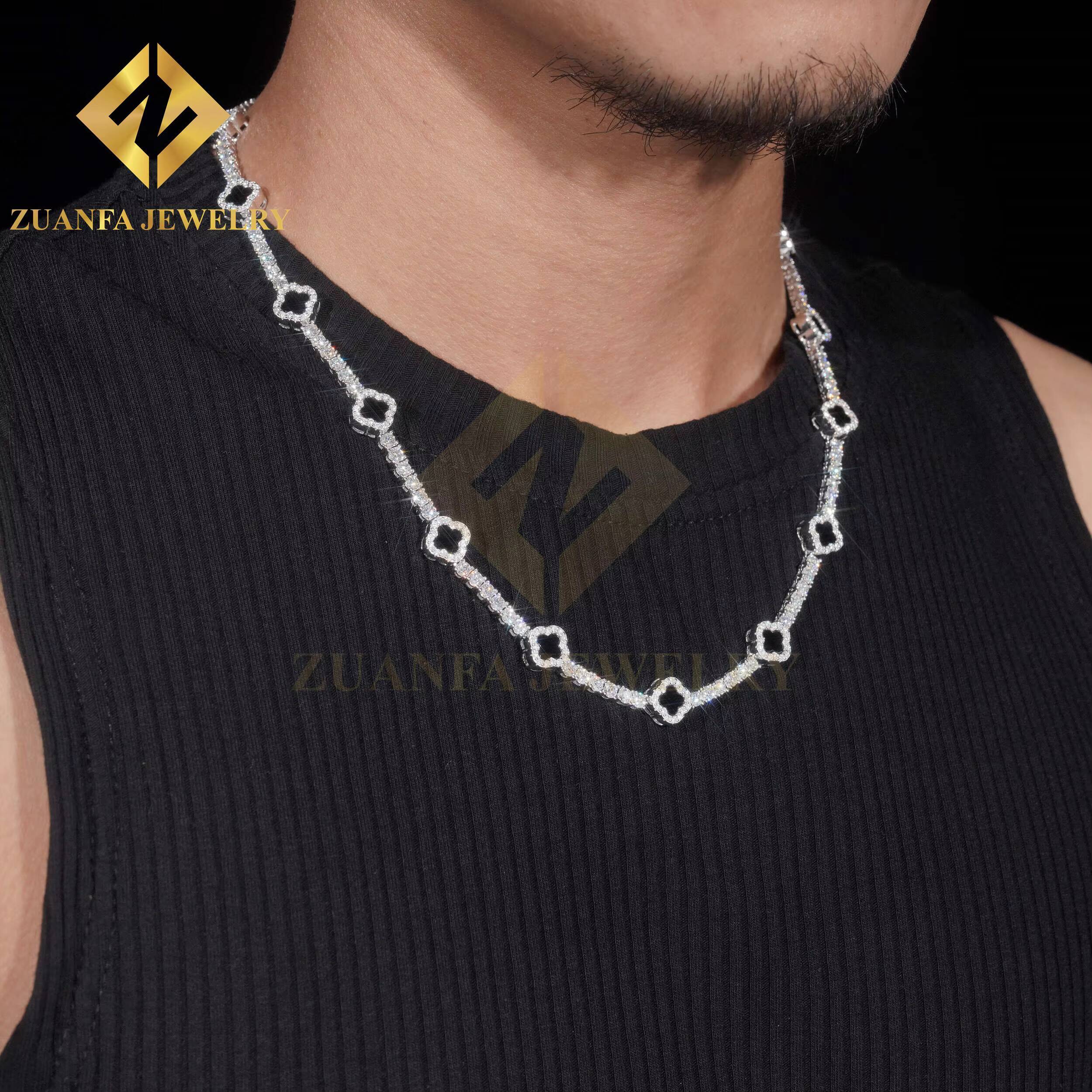 Fine Jewelry Hot Sale Agate Clover Bracelets Sterling Silver 925 Gold Plated Moissanite Tennis Chains Bracelet