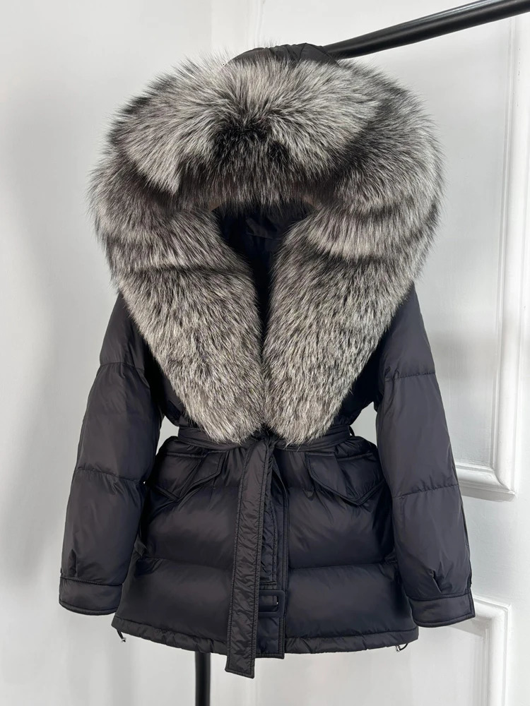 Janveny Large Fox Fur Collar Hooded Winter Puffer Jacket Women Thick Warm Duck Down Coat Female Parkas Outwear 250811