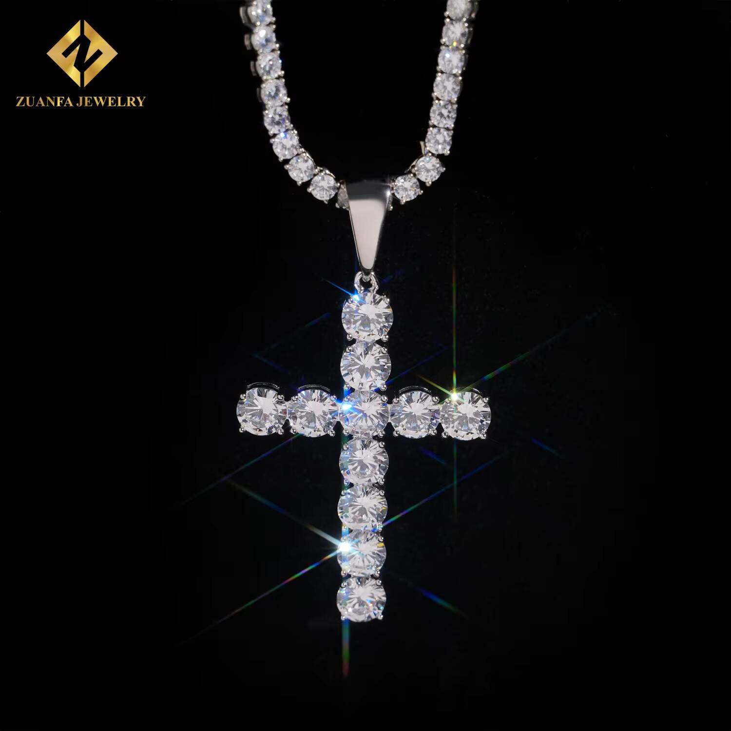 Hip Hop Style Iced Out Jewelry Moissanite Small Cross Pendant Mens Women Rose Gold Plated Rhodium Plated Gold Plated Pendant