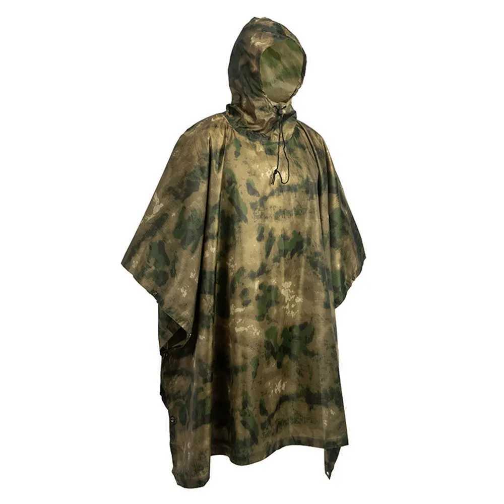 ATFG Camouflage Tactical Poncho Raincoat Tour Portable Waterproof Military Rain Protection Foldable Rain Coat Trip with Storage Y250814