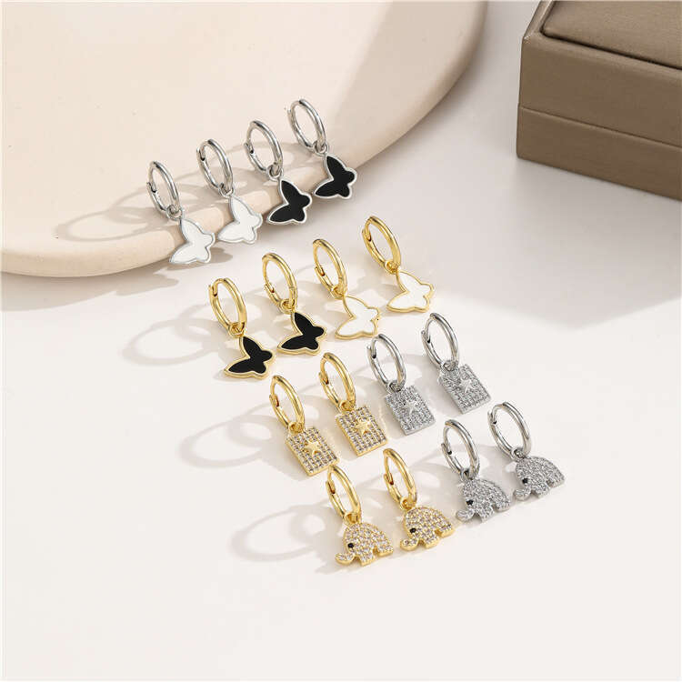 DHcollections Star Butterfly Square Micro Inlaid Full Dia Small Clips High-end Fashion Earrings Simple Ear Jewelry