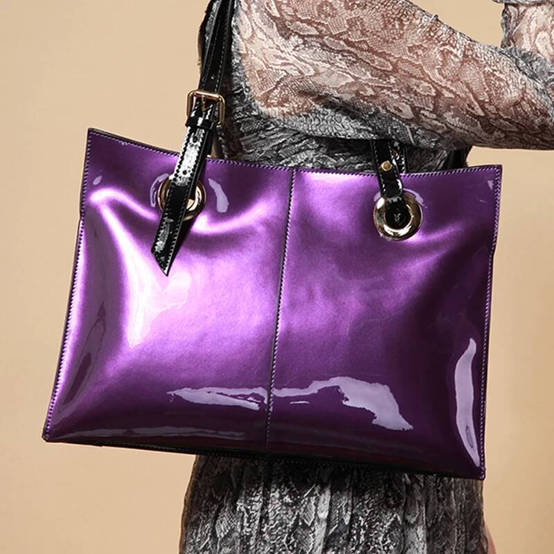 Patent Leather Handbags For Women,Designer, Tote Bag Large Capacity,Business Vintage Shiny Underarm Purses Shoulder Bags