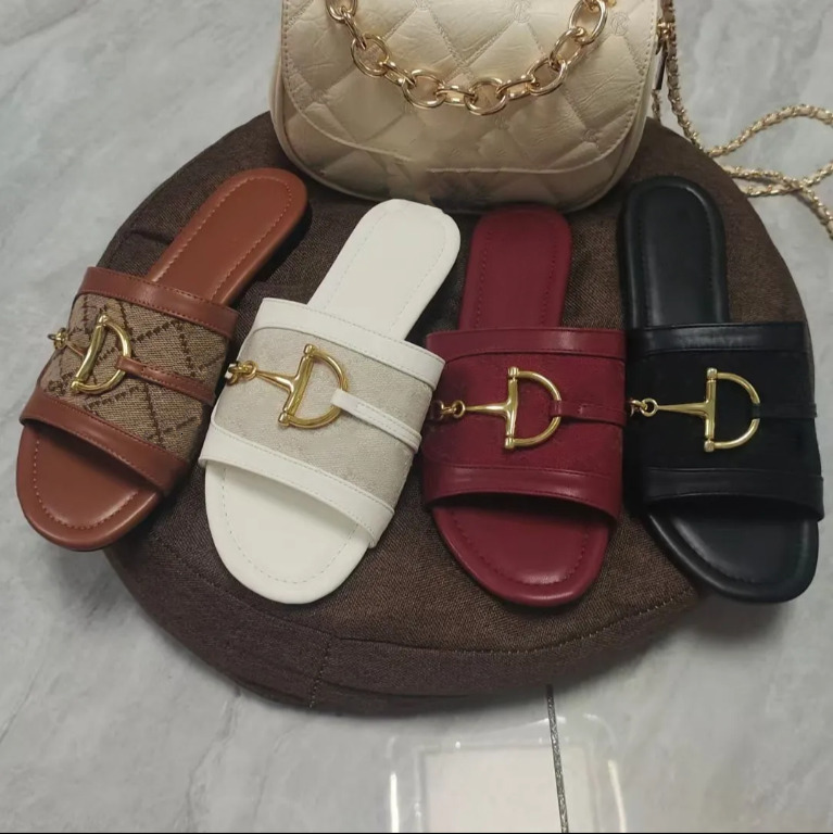 Luxury Sliders Designer Metal Buckle Slippers Womens Summer Sandals Sandale Shoes Classic Sandal Casual Woman Outside Platform Slippers Beach Leather Slide