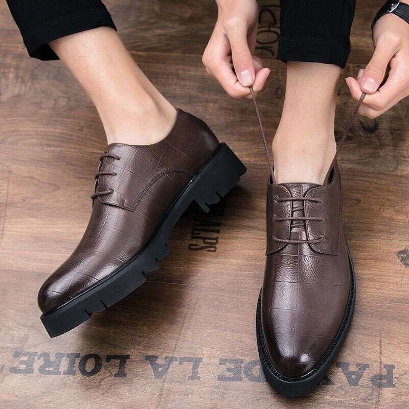 2024 Spring And Autumn Thick-Soled Plaid Casual Men's Shoes Soft Leather Hairstylist Lace-Up British Style
