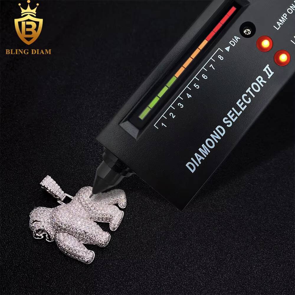 Gra Certificate Iced Out Hip Hop Jewelry 925 Sterling Silver Vvs Moissanite Pass Diamond Test 3D Gorilla Cartoon Pendant