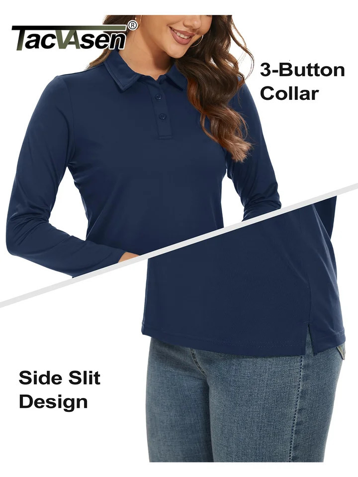 TACVASEN UPF 50 Golf Polos Shirts Womens Quick Dry Long Sleeve Polo Tshirts Outdoor Traning Hiking T Shirt Pullover Tops 250814