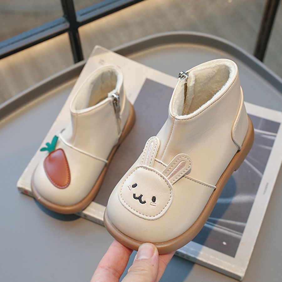 Kids Snow Boots Cute Bunny and Carrot Patch Girls Boots for Winter Fashion Cartoon Kidsnest Children Causal Warm Ankle Cotton Boots Size US 5C-12.5C