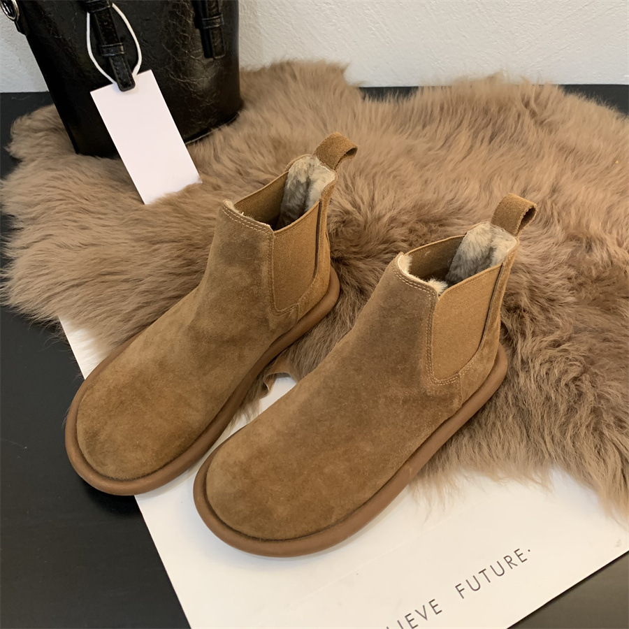 Warm Comfortable Women Suede Snow Boots 2025s Autumn Winter New Design Lined Thickened Cotton Boots Outdoor Versatile Style