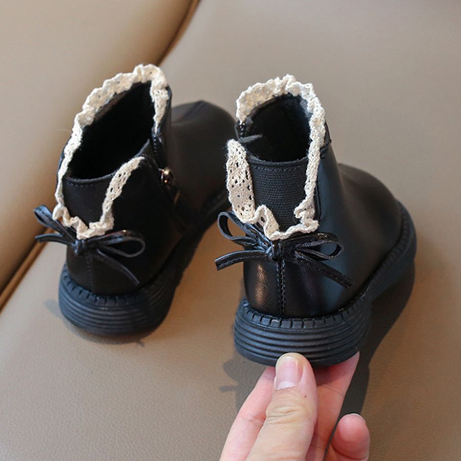 Girls Ankle Boots with Back Bow knot Kids Short Boots Soft Sole 2025 New Kidsnest Girl Princess Leather Boots with Side Zip Sizes US 5C-4Y