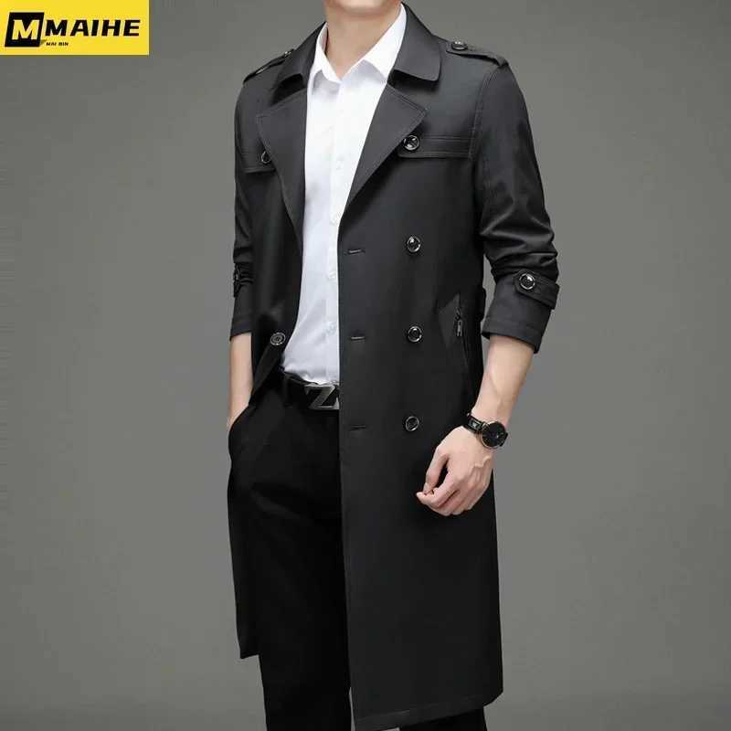 Luxurious Super Long Windbreaker Double-Breasted Trench Coat Mens Cotton Polyester Classic British Fashion Coat Brand Clothing W250815
