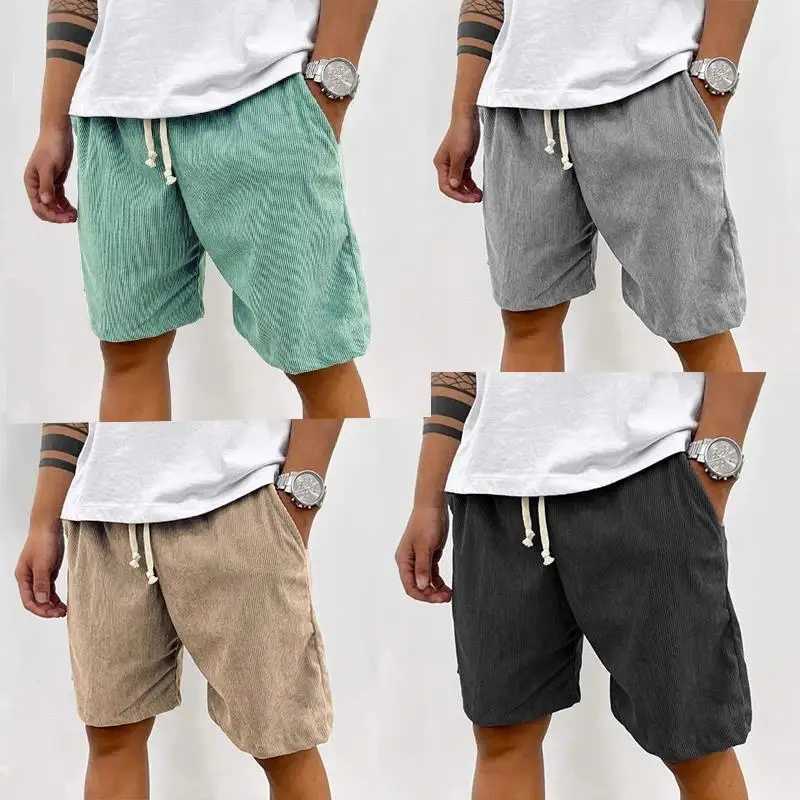 2025 Mens Corduroy Casual Shorts - Summer Style Casual Shorts Elastic Waist Fitness Work Shorts Solid Color Shorts S-4XL Y250814