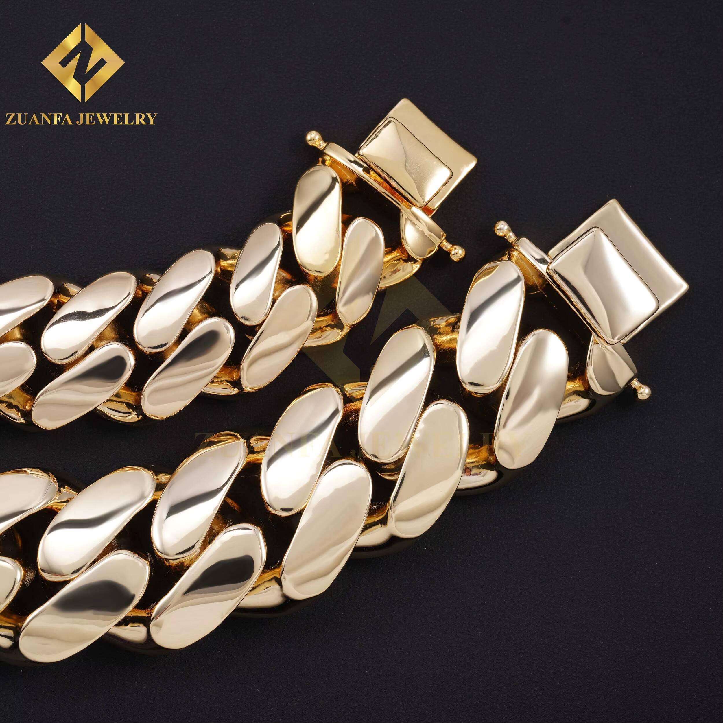 Fashion Jewelry Hot Sale 30mm Copper Cuban Link Chain Hip Hop Chain No Diamond Miami Men Brass Gold Plated Cuban Link Bracelet