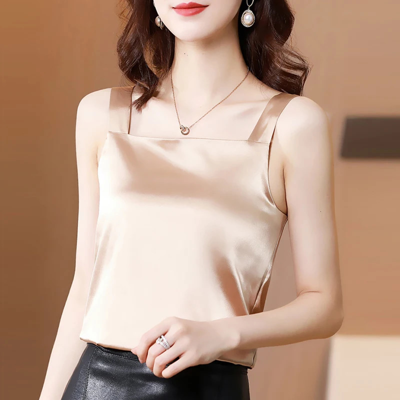 Silk Top Women Halter Vest Basic Tank Tops Woman Sleeveless Cami Female White Satin Summer Clothes Girls 250804
