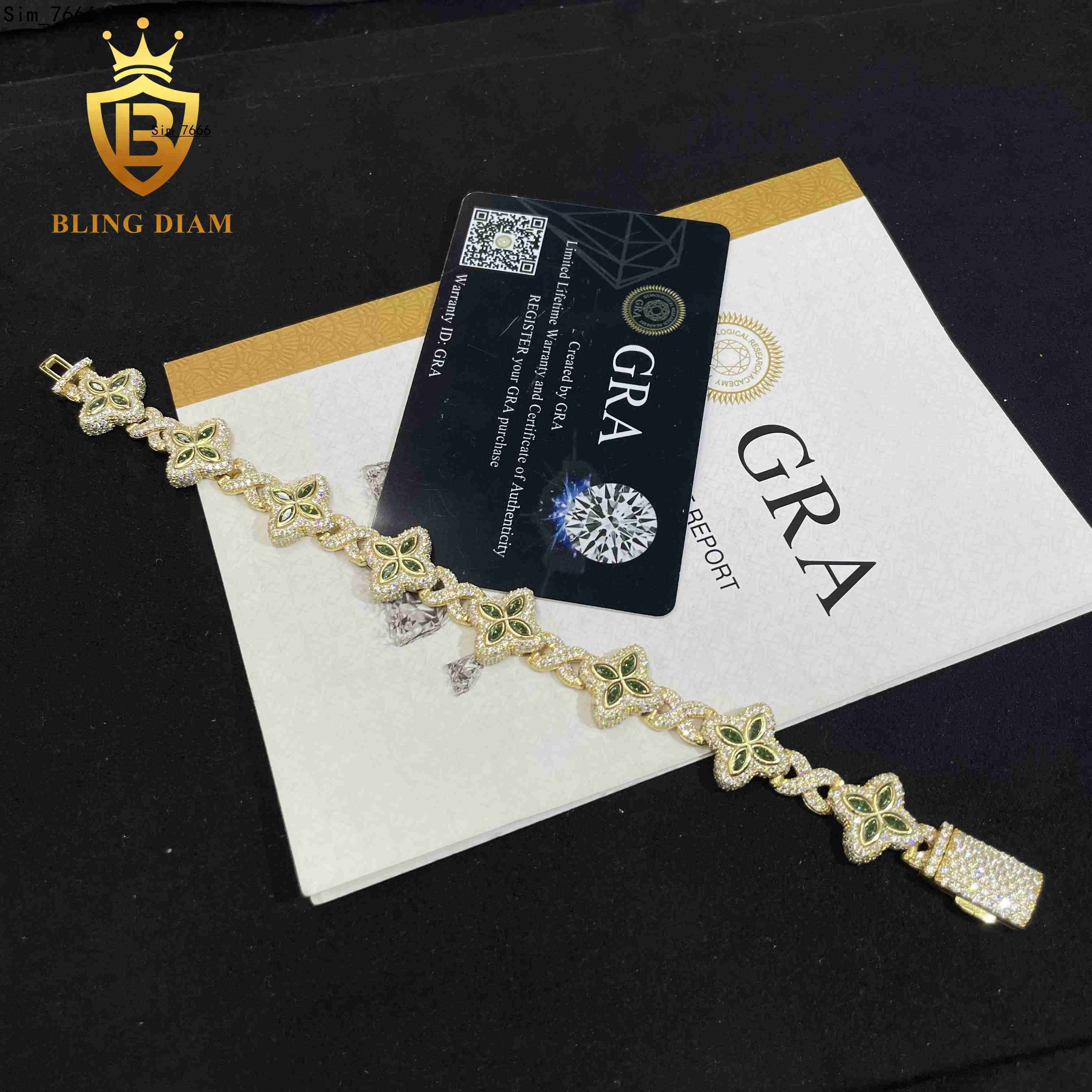 New Style Rapper Jewelry Marquise Flower 15mm Hip Hop Bracelet Moissanite Diamond Cuban Link Bracelet 925 Silver Men Bracelet