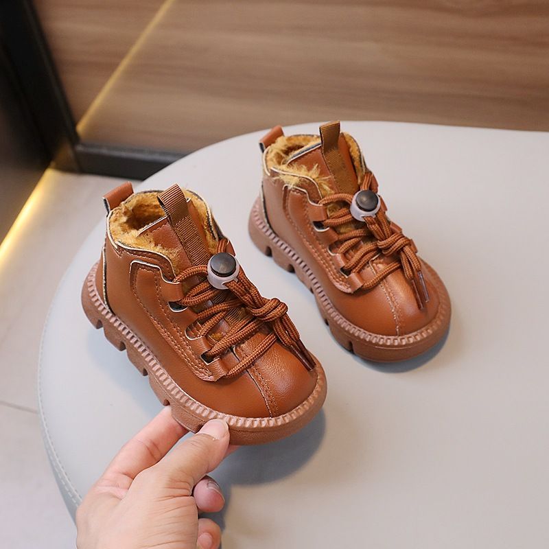 Winter Kids Snow Boots Thick Plush Warm Boys Cotton Shoes Kidsnest Fashion Toddler Leather Boots Waterproof Children Short Boots Sizes 21 - 30 US 5C-1