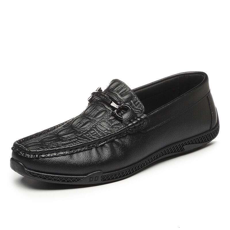 2025 New Bean Business Casual Leather Fashionable Soft Sole Breathable British Driving Crocodile Pattern Shoes Men's 3Bcb