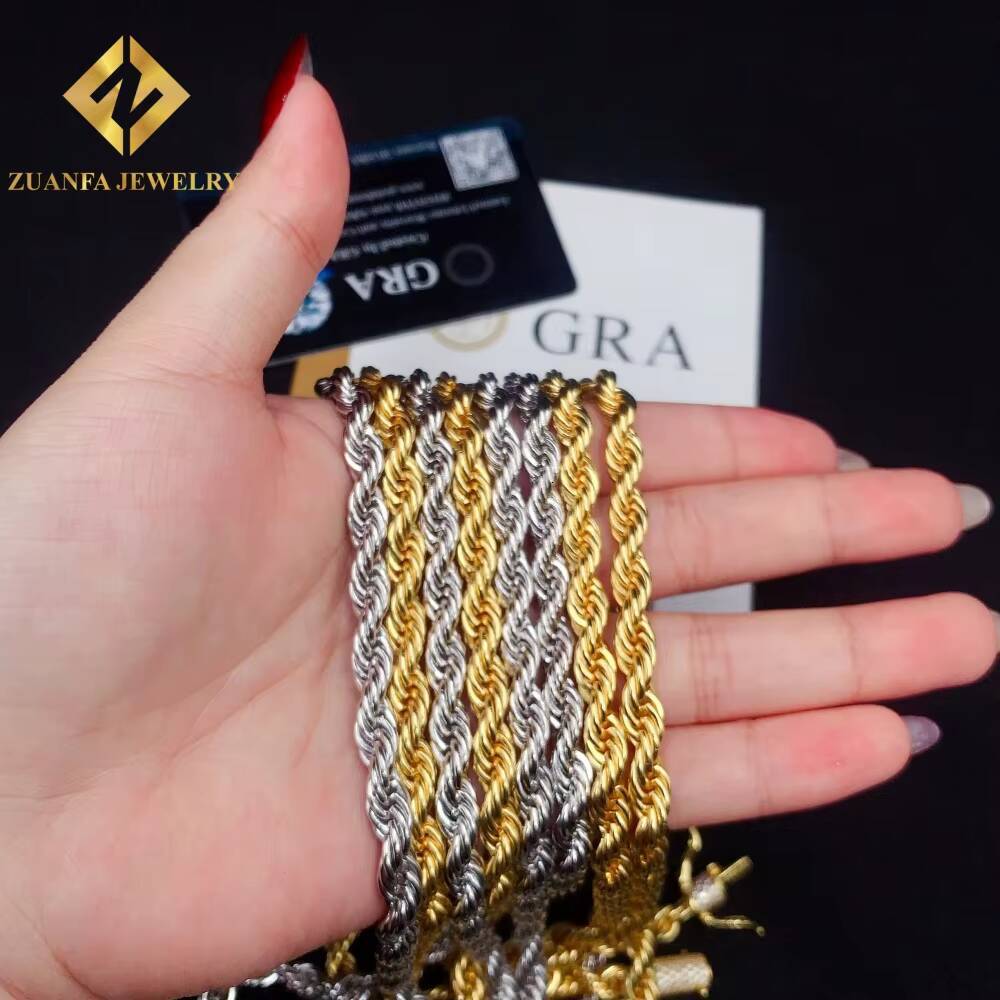 6MM Wide 316L Stainless Steel Cuban Chains + 925 Silver VVS Moissanite Lock Fashion Men Hip Hop Necklace Bracelet