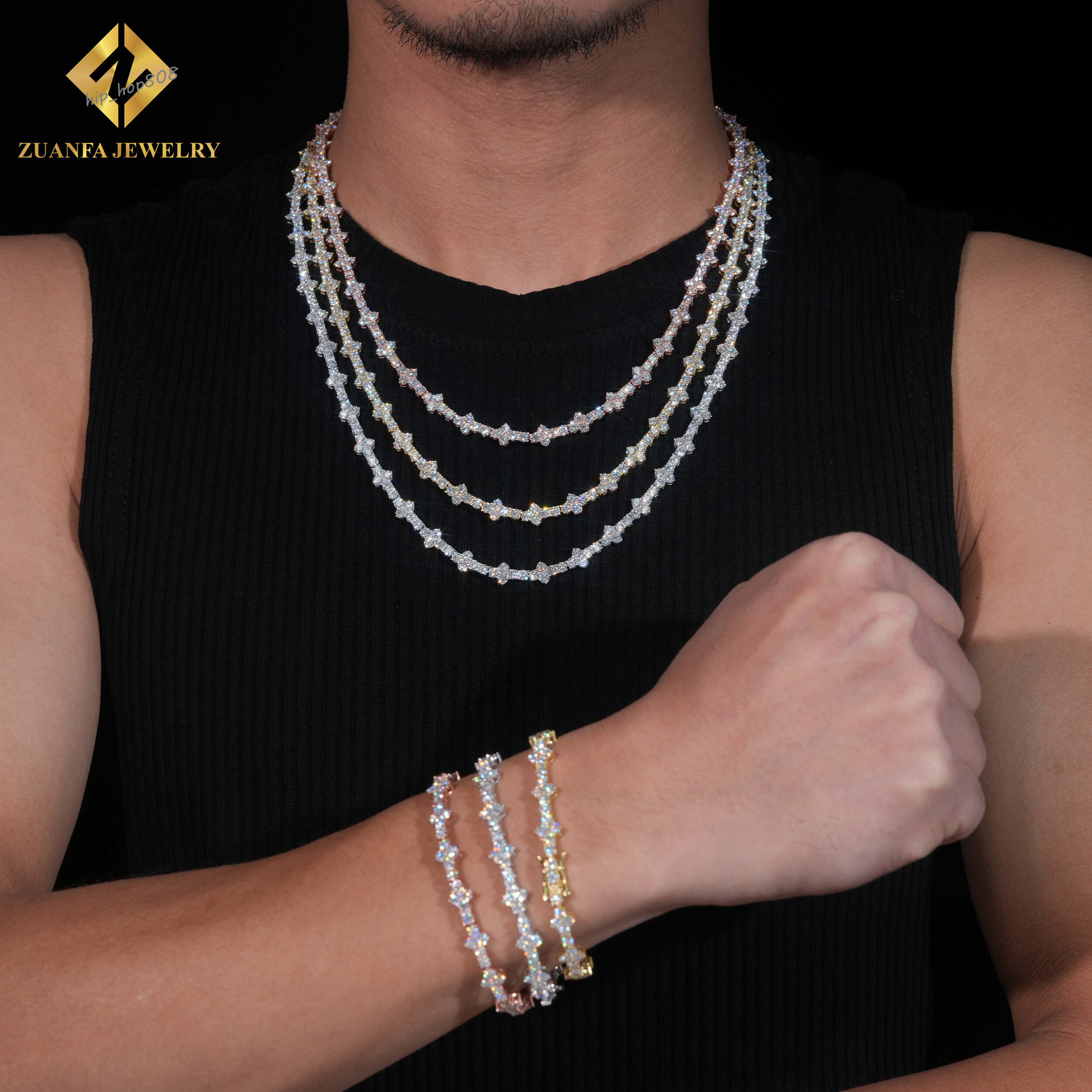 Hot Sale Cross Tennis Chain 925 Sterling Silver 18K Gold Plated 3mm Moissanite Diamond Tennis Chain Bracelet Fine Jewelry