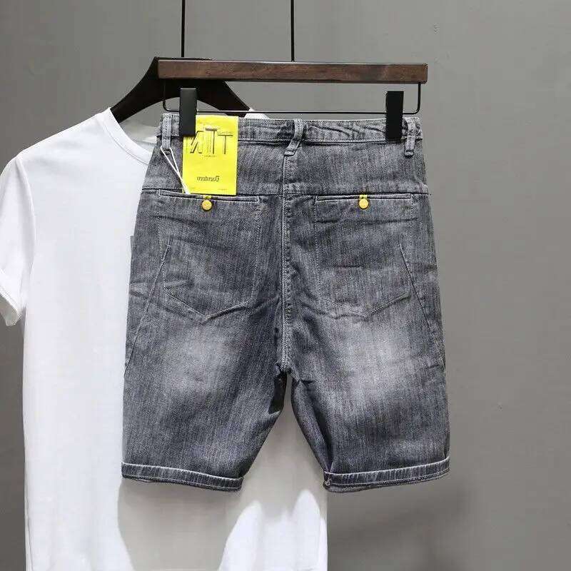 Fashion Trendy Summer Korean Clothing Cowboy Streetwear Casual Denim Knee Length Stretch embroidered Shorts for Men