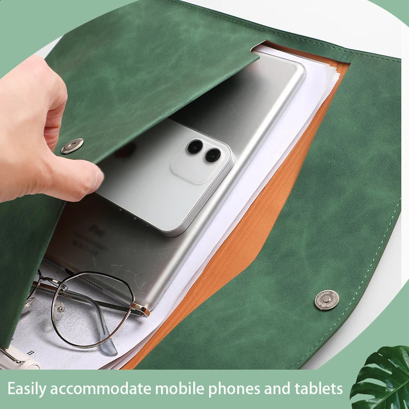 1pc Faux Leather Document Bag A4 Leather File Folder Simple Big Capacity Document Bag Bill File Bag Office Paper Organizer 250811