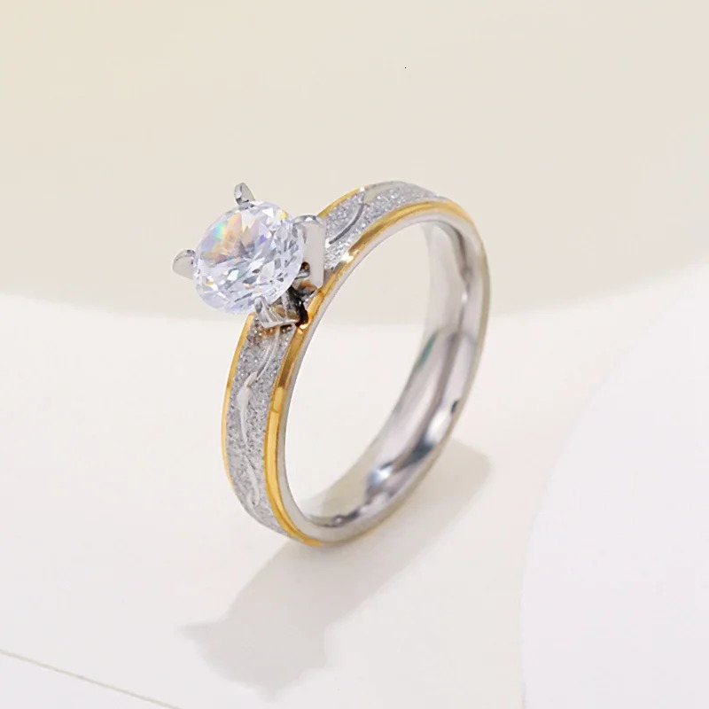 4mm Couple Lover Engagement Rings for Women Men Stainless Steel Ring with Zircon Korean Style Jewelry Wedding WC033 250811