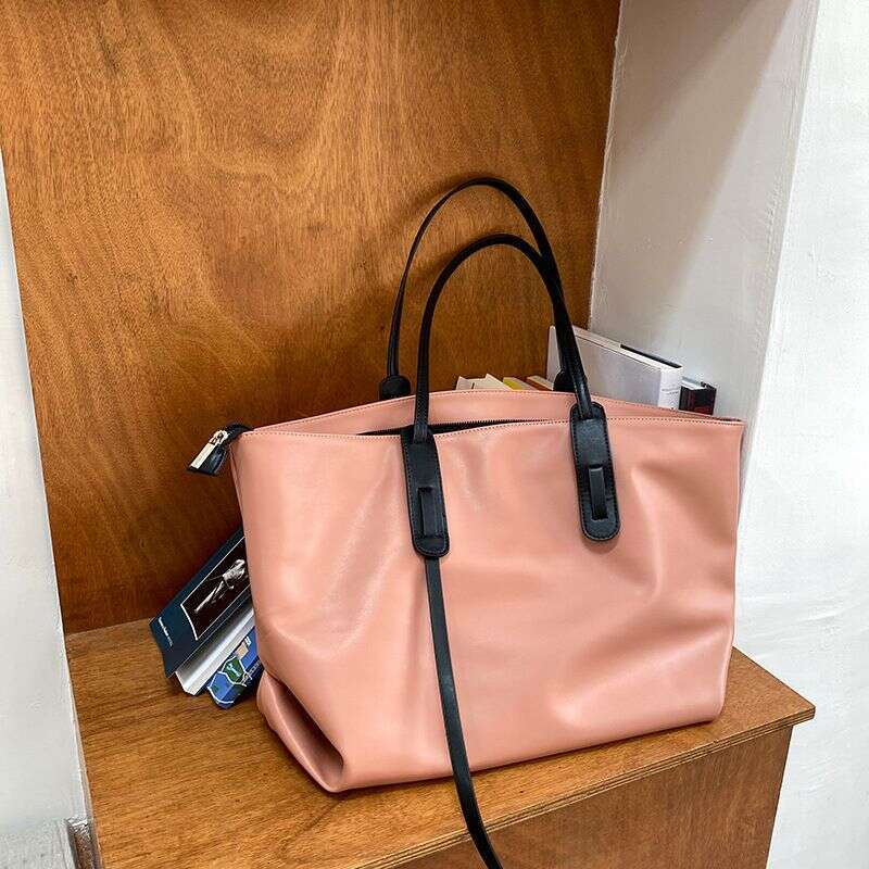 new Korean version PU leather waterproof soft surface simple tote casual large capacity single shoulder bag,