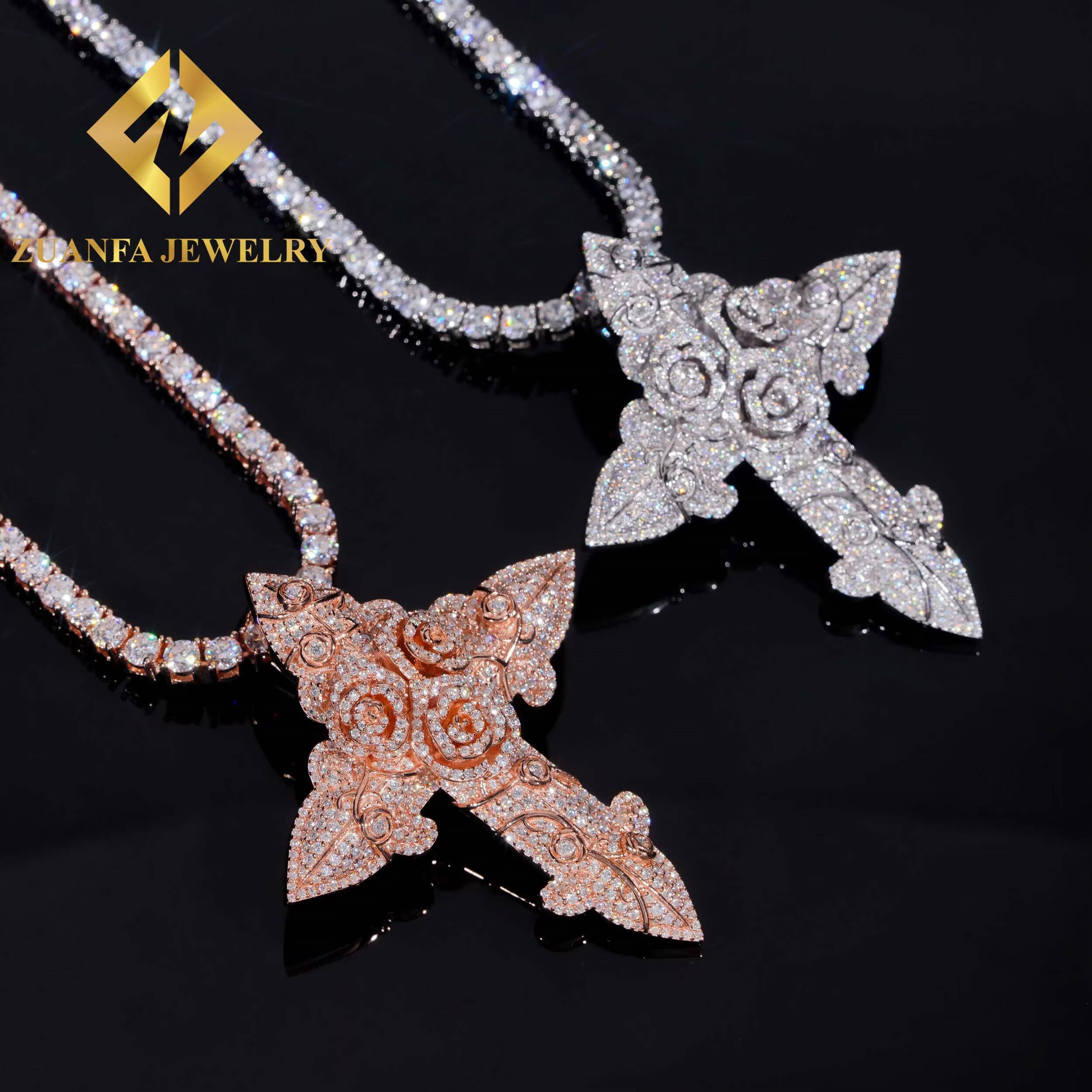 Beatiful Hip Hop 925 Silver Moissanite Cross Pendant Jewelry Fine Ice Out Pendant Unisex