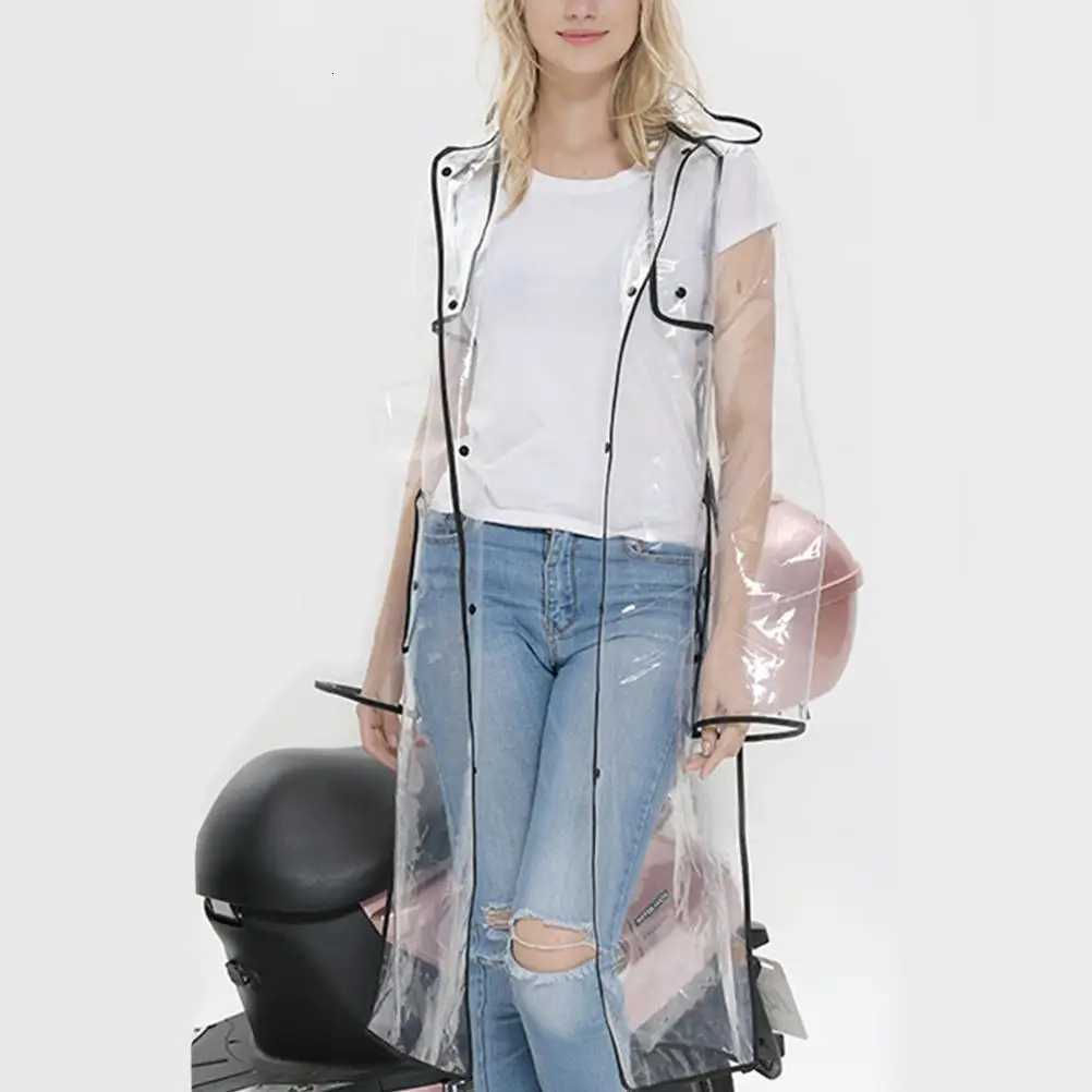 Eco EVA Black Raincoat Lightweight Transparent Hooded Women Slicker Mid Long Outdoor Cycling Rainwear WindPROof Y250814