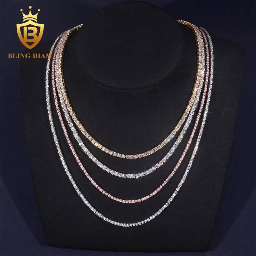 Pass Diamond Tester GRA Certificate Hip Hop 925 Sterling Silver 2mm-6.5mm Tennis Necklace Bracelet VVS Moissanite Tennis Chain