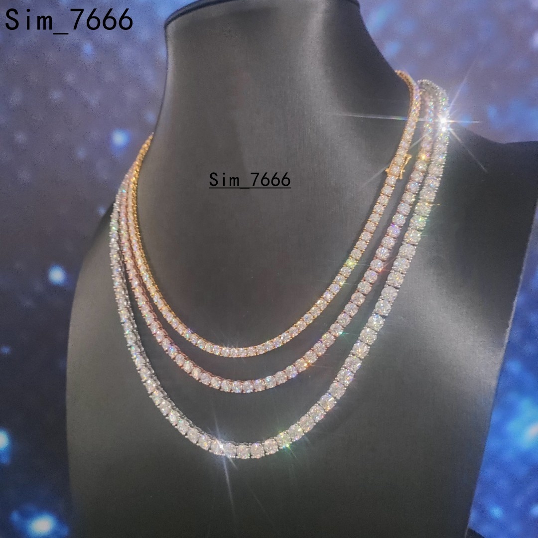 Factory Price Custom 4mm 925 Sterling Silver VVS Moissanite Cluster Tennis Chain Necklace for Men and Women Iced Jewelry