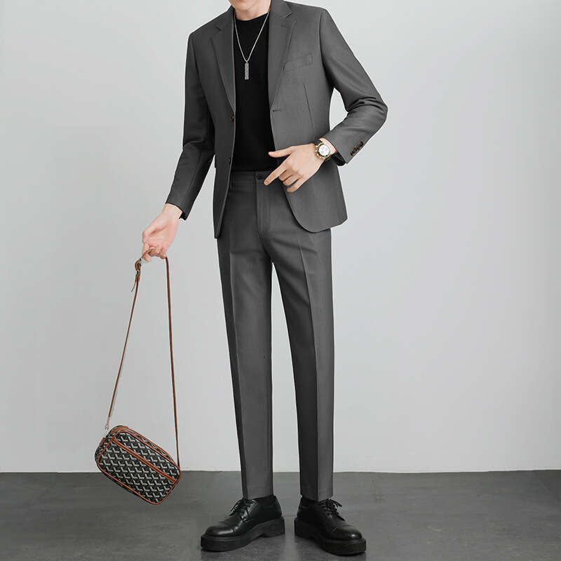 High-End Suit Set Men, Light Mature Korean Style, Casual Slim Fit Jacket, Spring And Autumn Trendy Single Top For Office Youth B5