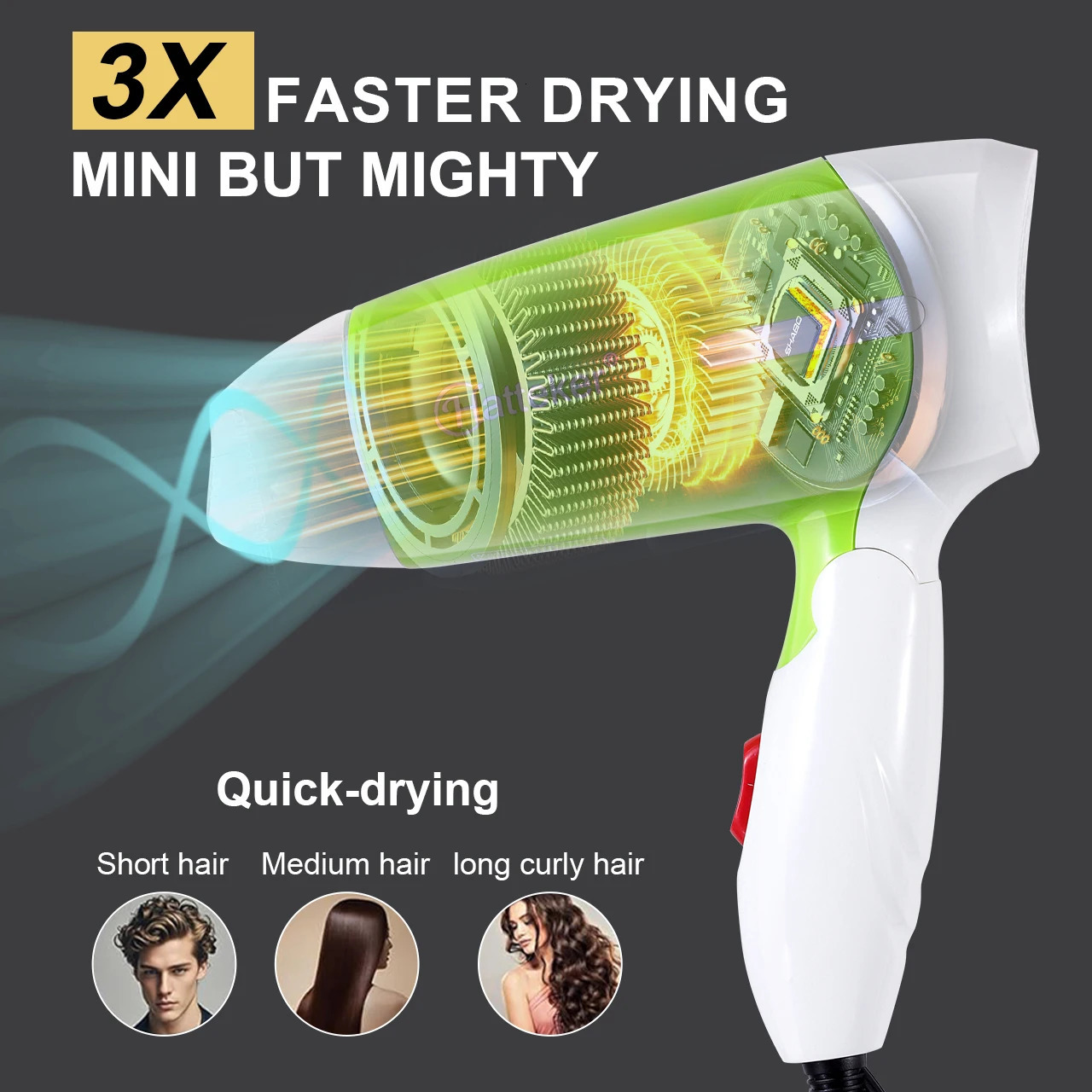 Hatteker Foldable Hair Dryer Electric 2600W Household with 2 Wind Temperature Settings and Negative Ion Care HighPower 250811