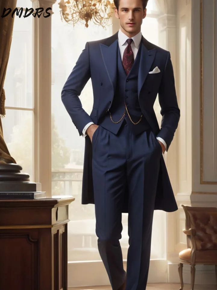 Handsome Single Breasted Men Suit Classic Long Coat Men Suit Fashion Sell Male Set Daily Business Blazer Pants Vest 250811