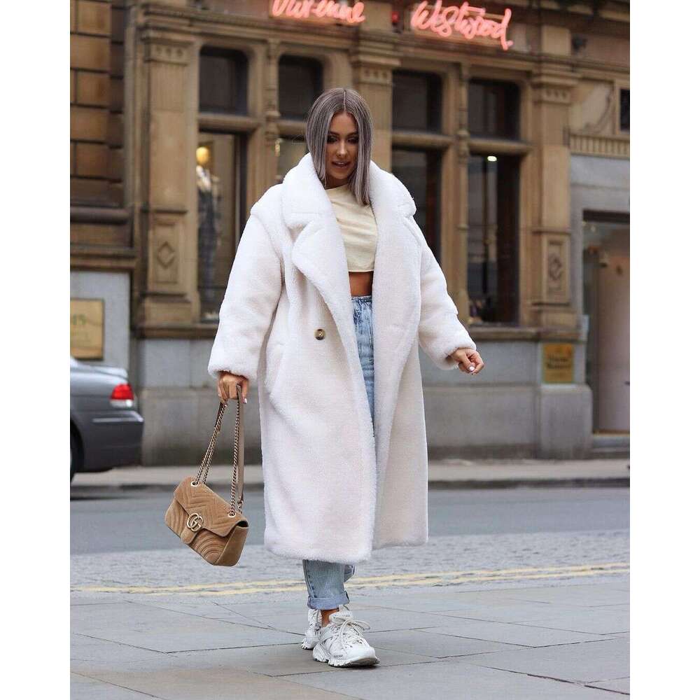 Winter Jacket Women Long Coat Wool Woven Fabric Thick Warm Outerwear Oversize Fashion Streetwear Teddy Bear Coats