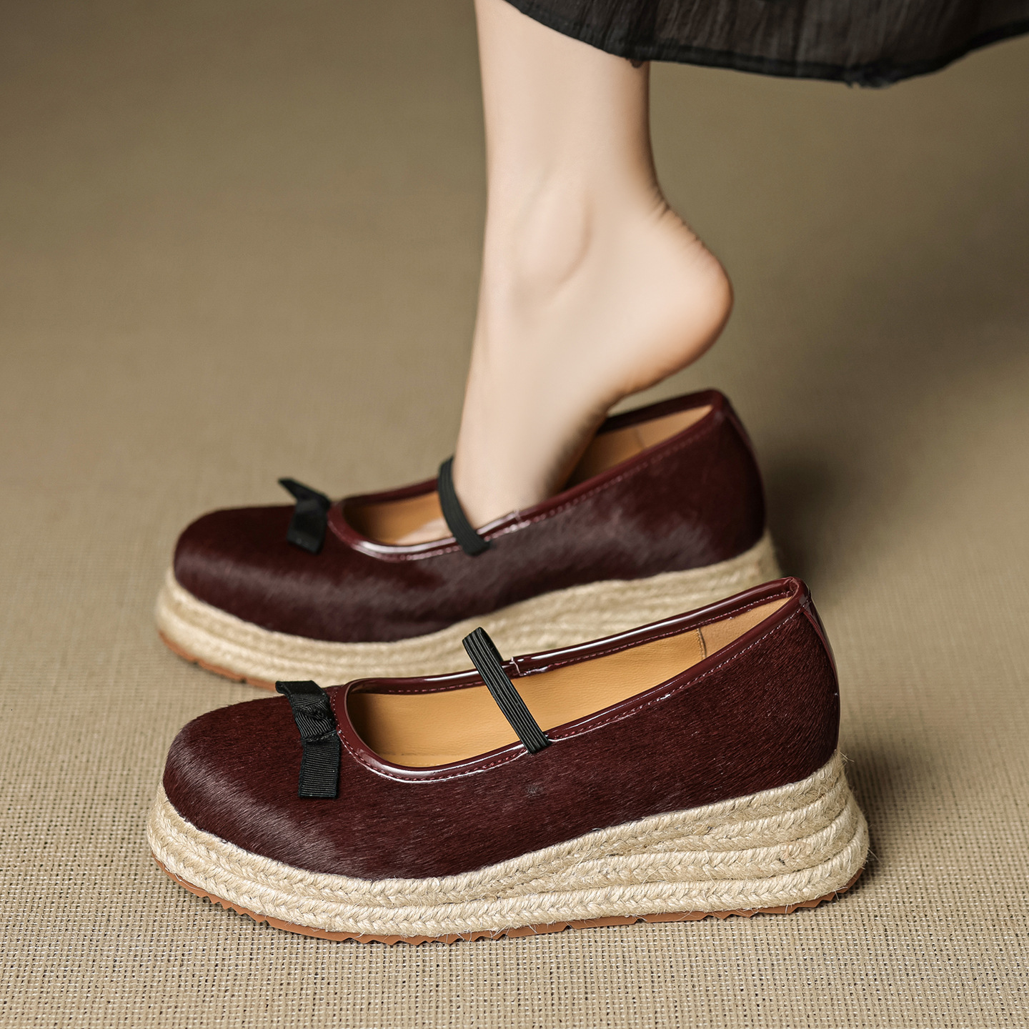 Designer 2025 new round bow wedge single shoe