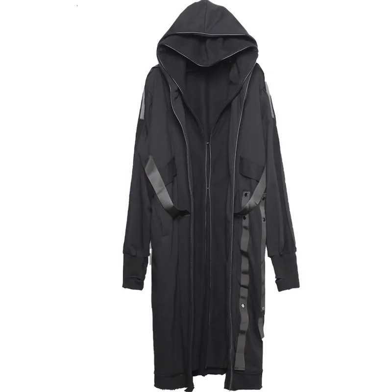 Men Fake Two Trench Jacket Windbreaker Men Gothic Punk Streetwear Long Jacket Coat Function Hoodie Black Clothes W250815