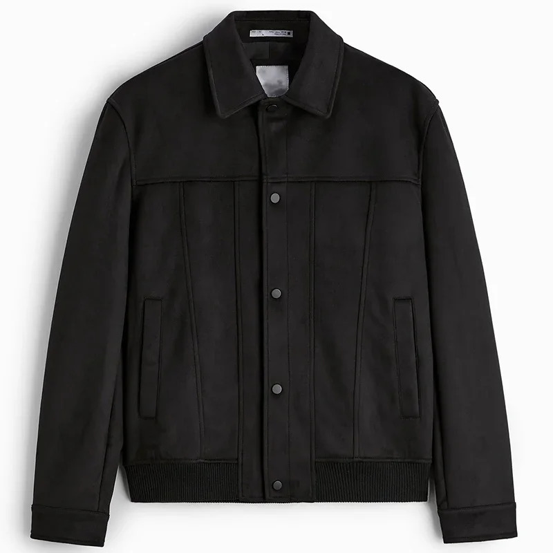 Mens Suede Leather Lapel Jacket Fashion Casual Slim Coat Apring Autumn Coat Tops for Male 250808