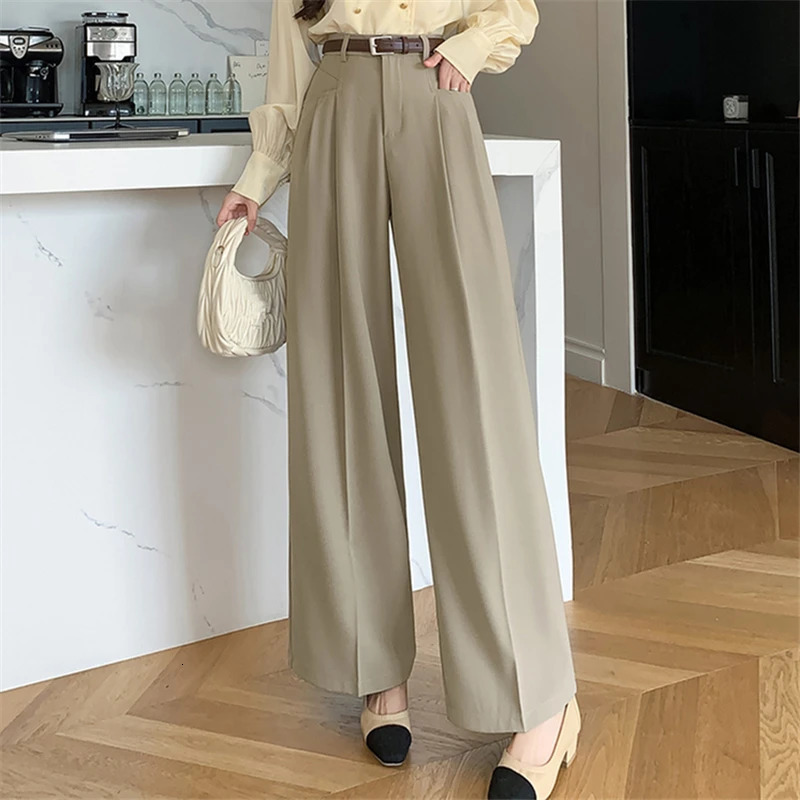 Seoulish Vintage High Waist Womens Casual Suit Pants 2024 Autumn Office Lady Workwear Wide Leg Trousers Female 250808
