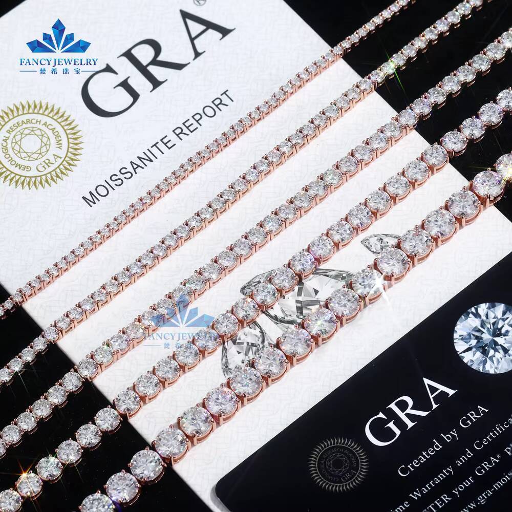 2mm 3mm 4mm Moissanite Tennis Chain Rose Gold Plated 925S Women Man Shiny Diamond Tennis Necklace Pass Tester Easily