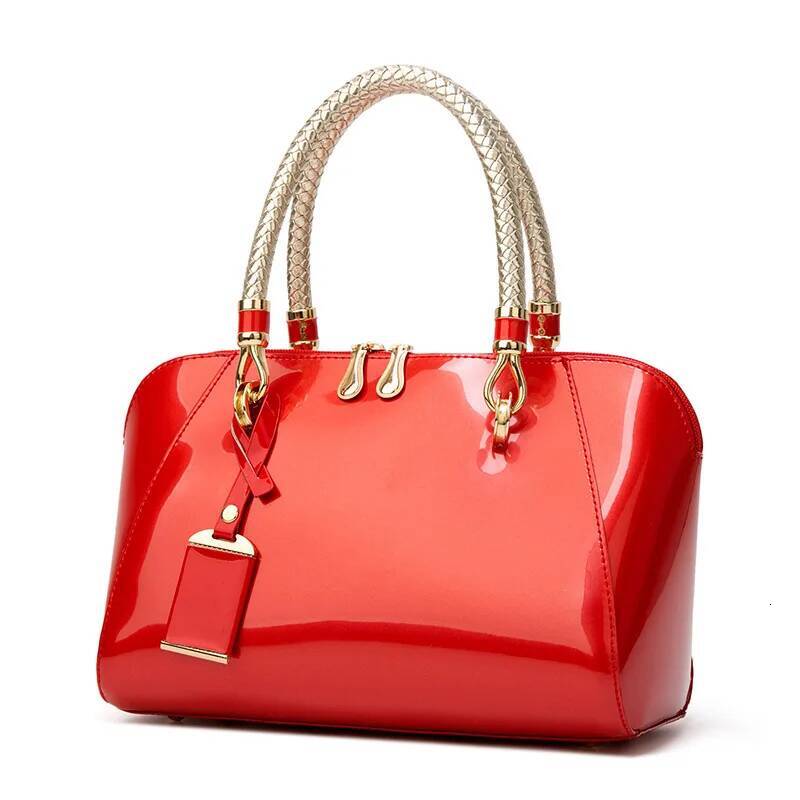 Designer Handbag Shiny Leather Boston Bag 2023 Fashion New Blue Red Black Beige Pink Bags For Women Sac De Luxe Femme