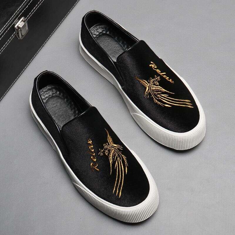 Le Fu Summer Breathable Thin One Step New Thick Soled Height Increasing Casual Leather Men's Bean Shoes