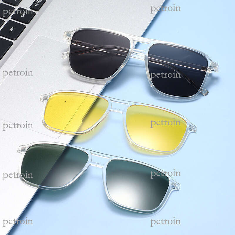 Fashion Double Bridge Magnetic Polarized TR90 Frame Multi-Lens Interchangeable Sunglasses Can Be Paired with Prescription Glasses