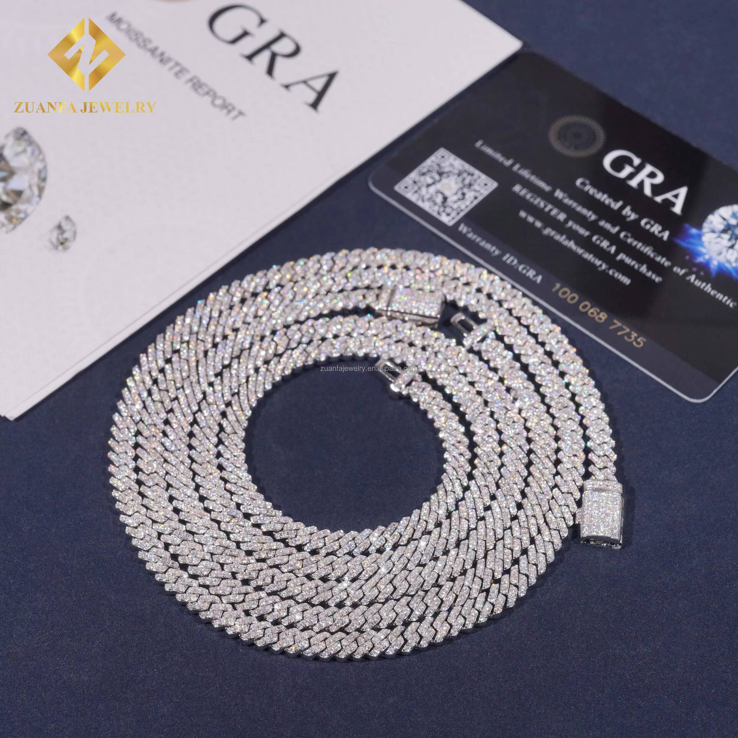Hot Sale 5mm Width One Row Iced Out Jewelry GRA Certificates Pass Diamond Tester Moissanite Cuban Link Chain Bracelet Set