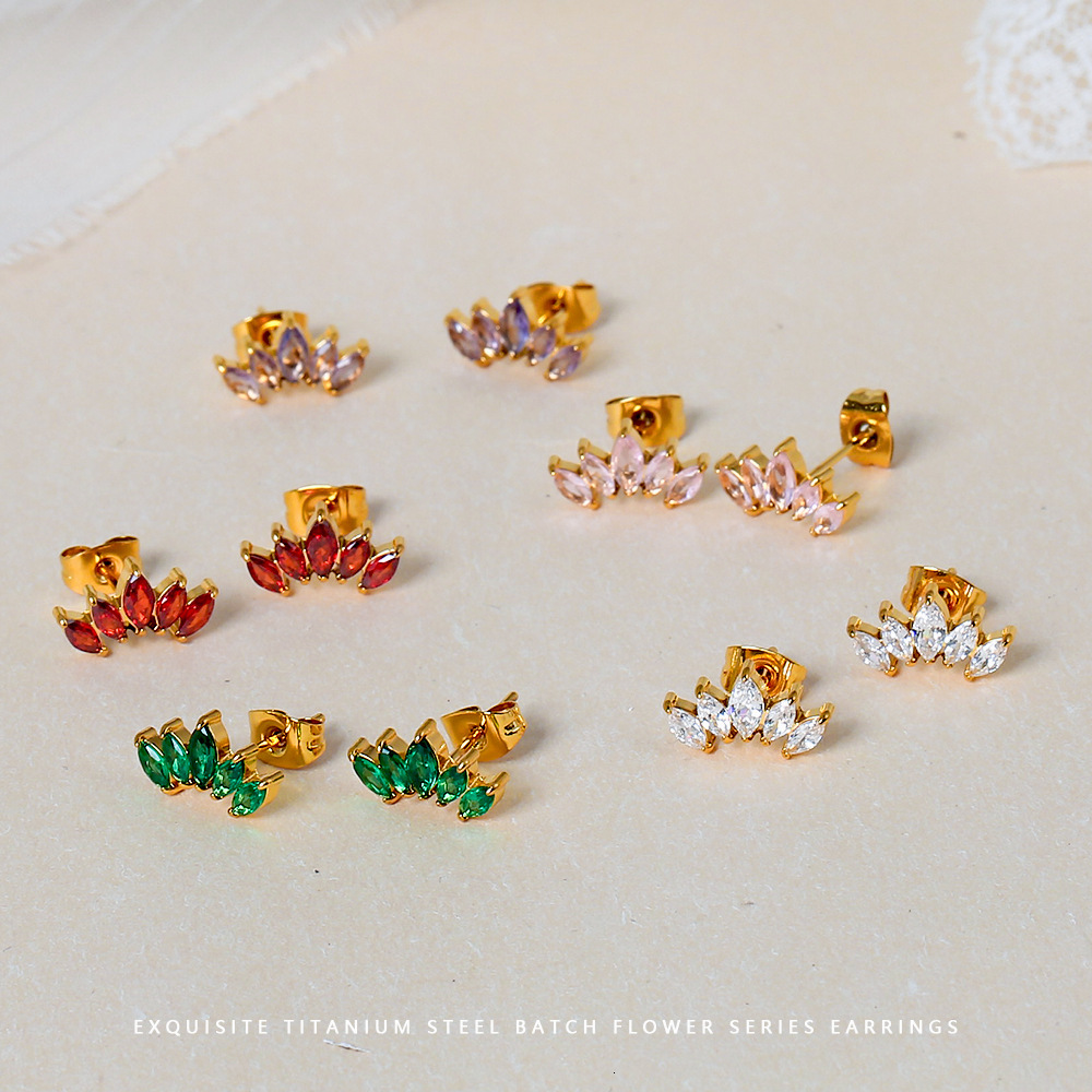 Red Petal Zircon for Women Fashion Versatile High-end Titanium Alloy Stainless Beach Steel Earrings Eco-friendly Color Jewelry for Women