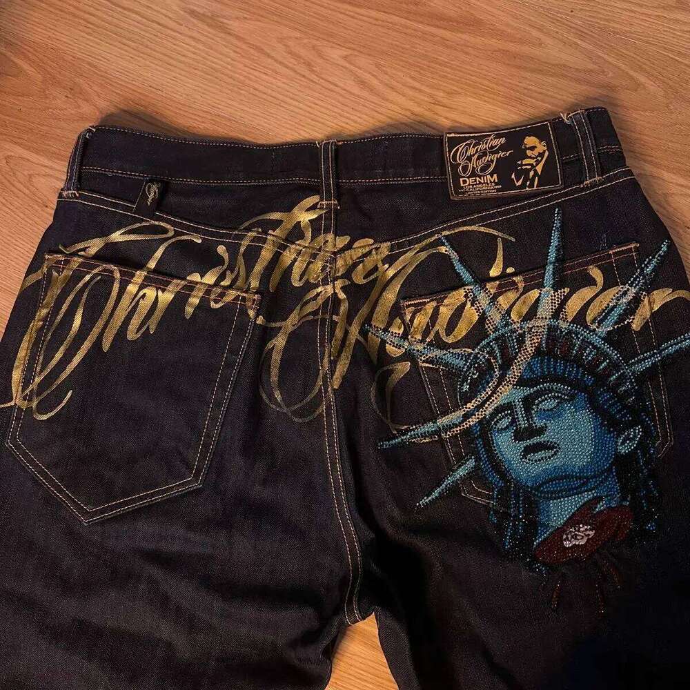 Y2k Gilding Statue of liberty Dias Jeans Casual Denim Pants High Waist Straight Wide Leg Jean Haruku Retro Women Clothing