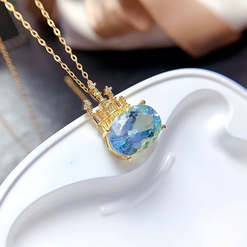 Real 925 silver pendant genuine topaz pendant 10mm*14mm natural topaz jewelry silver dreamlike castle pendant birthday gift for girlfriend