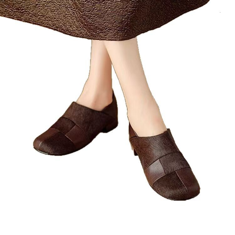 Designer Splicing Lefu Shoes 2025 New Anti slip Round Head Shallow Multi functional Single Shoe